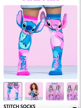 Stitch Knee-High Character Socks for Kids - Pink & Blue